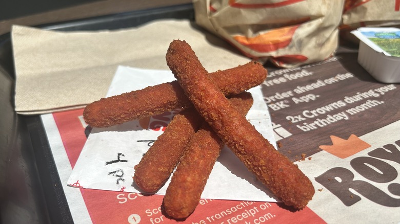 Spicy chicken fries on tray