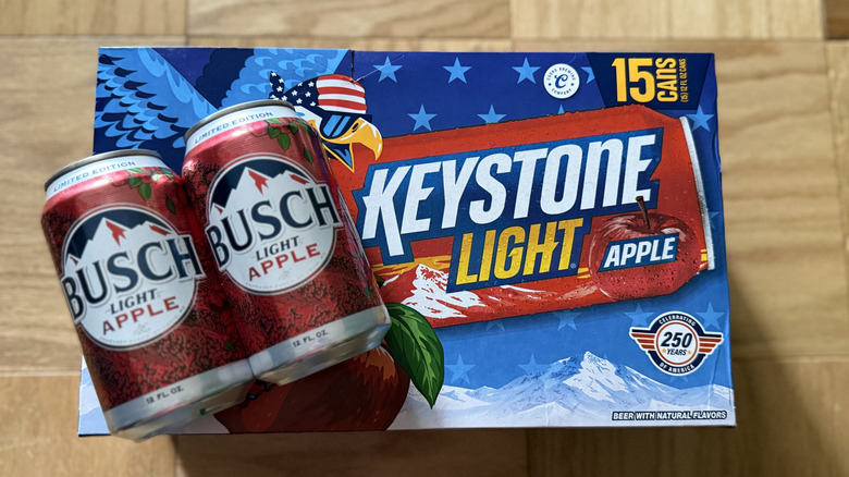 a case of Keystone Light Apple and two cans of Busch Light Apple