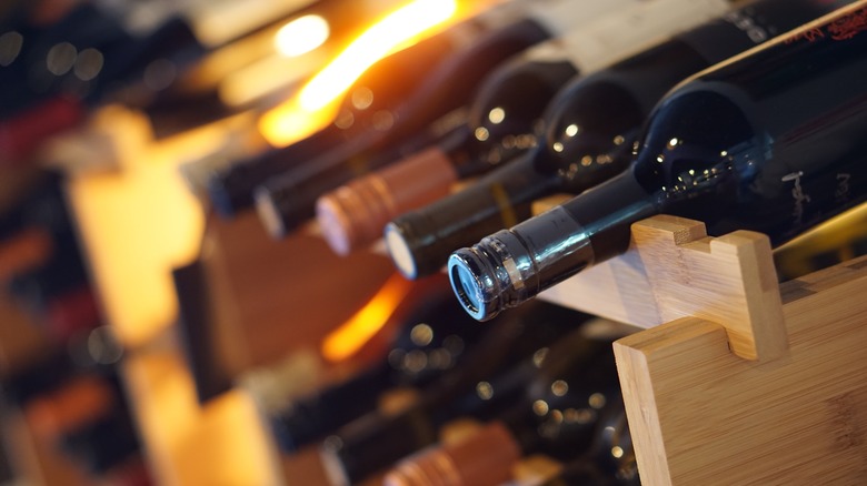 Wine bottles in a wine cellar