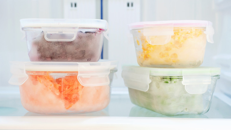 Frozen vegetables in glass containers