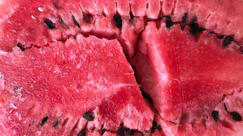 Cracked watermelon flesh.
