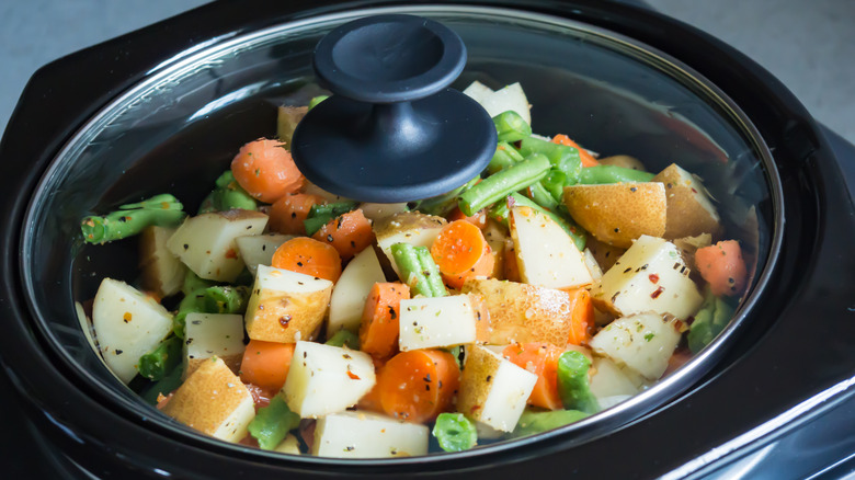Assorted vegetables in a slow cooker