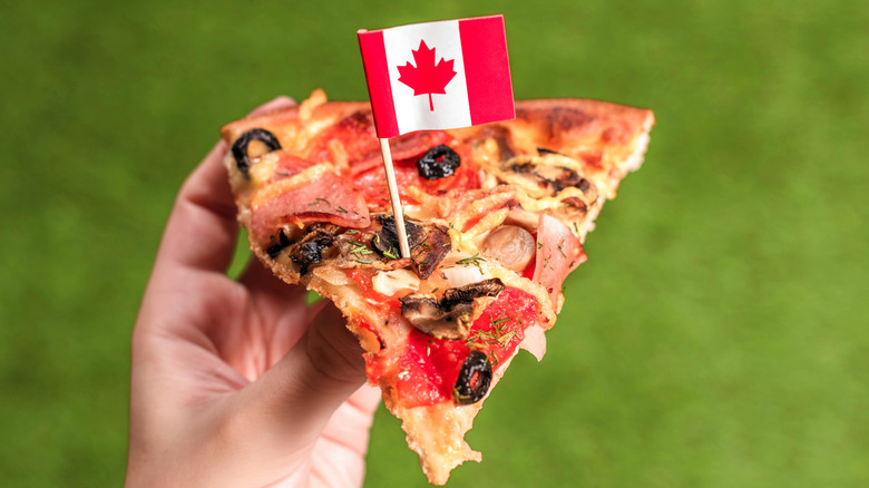 Pizza slice with Canadian flag