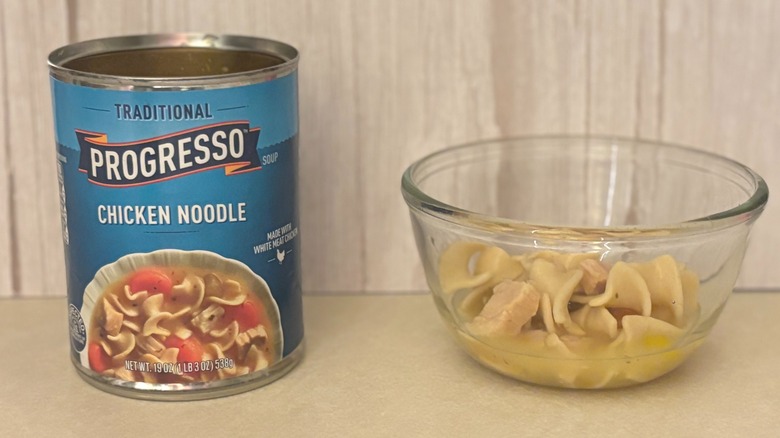 Progresso Traditional Canned Chicken Noodle Soup can and bowl
