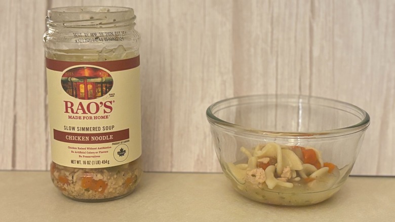 Rao's Chicken Noodle Soup can and soup in bowl