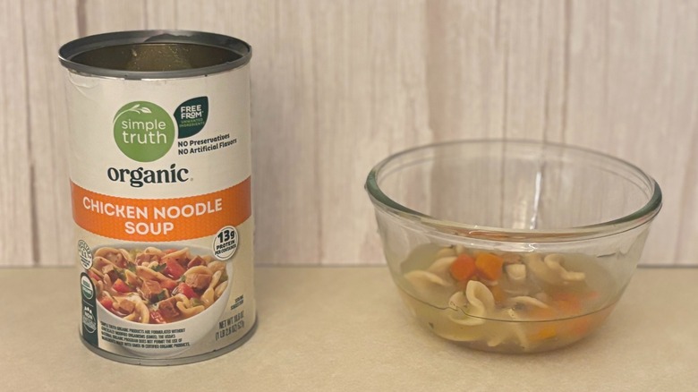 Simple Truth Organic Canned Chicken Noodle Soup can and soup in bowl