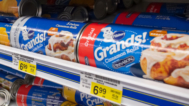 Pillsbury Grands! canned cinnamon rolls on refrigerated shelf