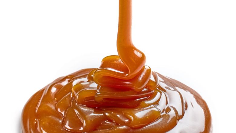 An isolated caramel swirl on a white backdrop