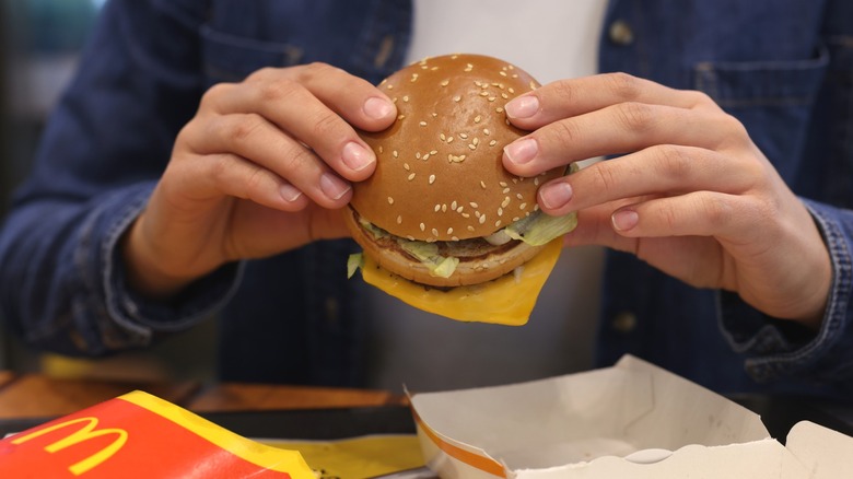 Person holding a McDonald's burger