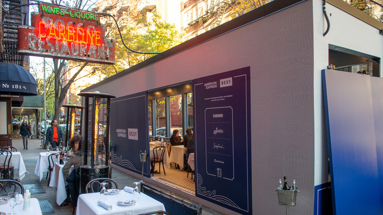 Sidewalk in front of Carbone restaurant in New York City