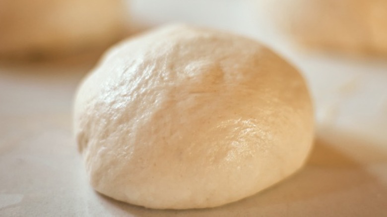 Close up of a pizza dough ball.