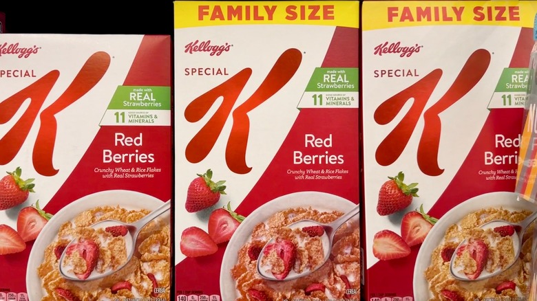 Regular and family size boxes of Special K Red Berry cereal