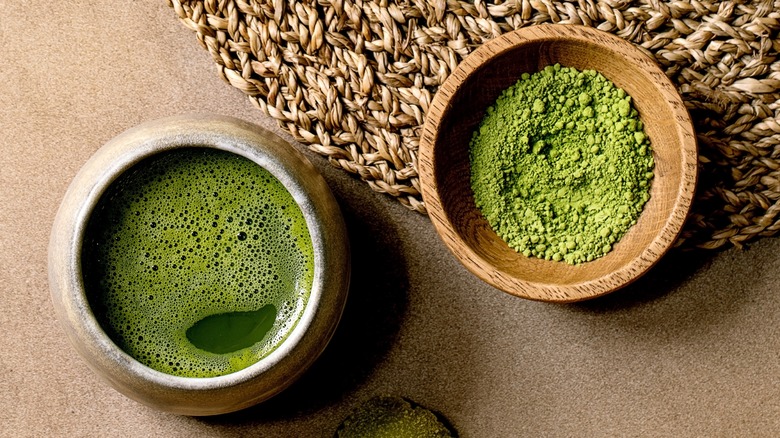 Matcha in powder and tea form