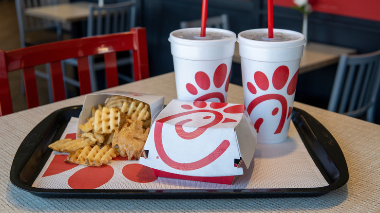 a meal on a tray at Chick-fil-A