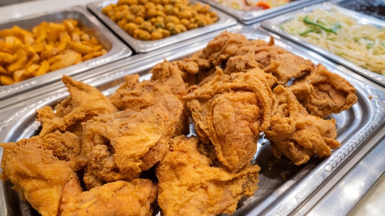 Fried chicken on a buffet