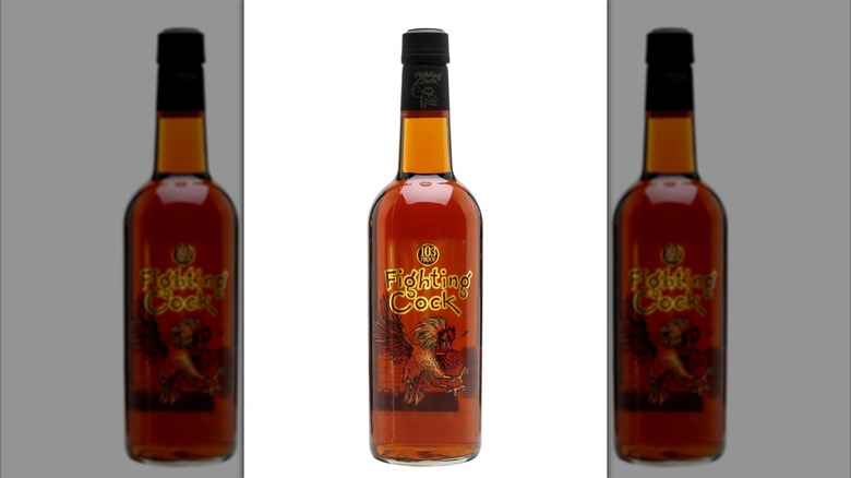 Bottle of Fighting Cock with mirror images