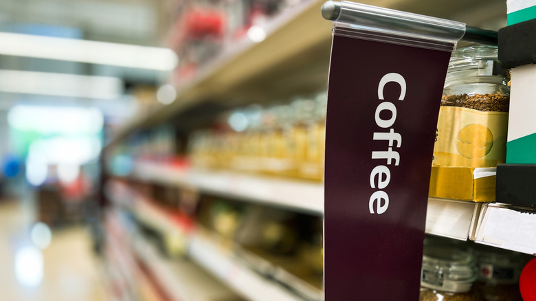 Sign for the coffee grocery aisle