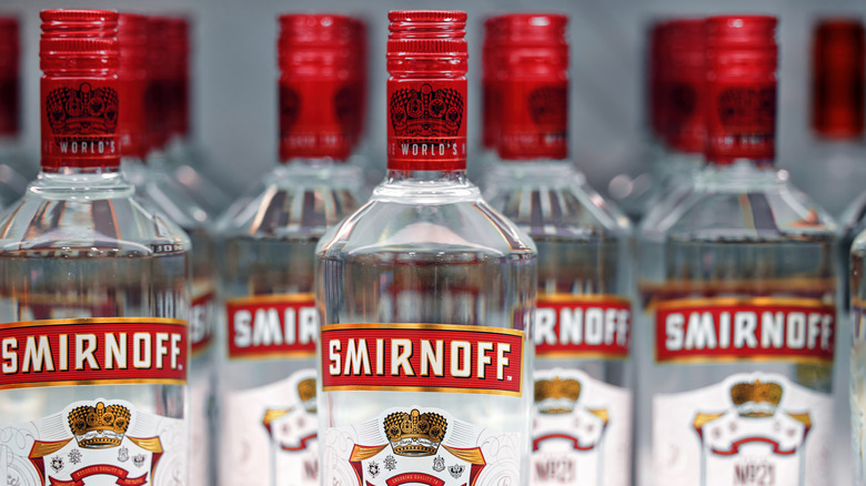 Bottles of Smirnoff No. 21 vodka on a shelf