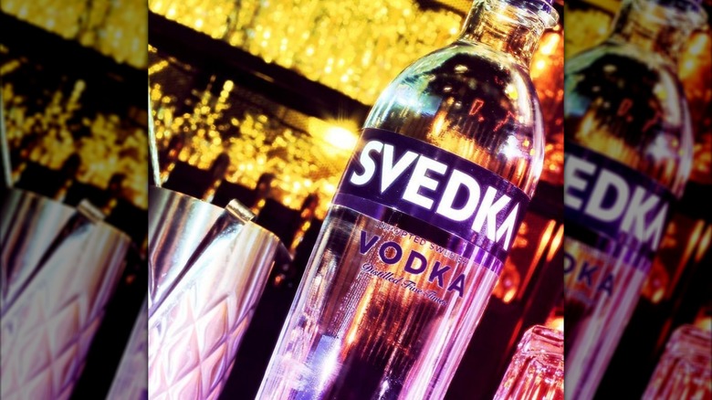 Bottle of Svedka Vodka on a bar counter
