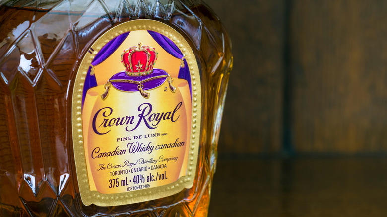 Close-up on a bottle of Crown Royal