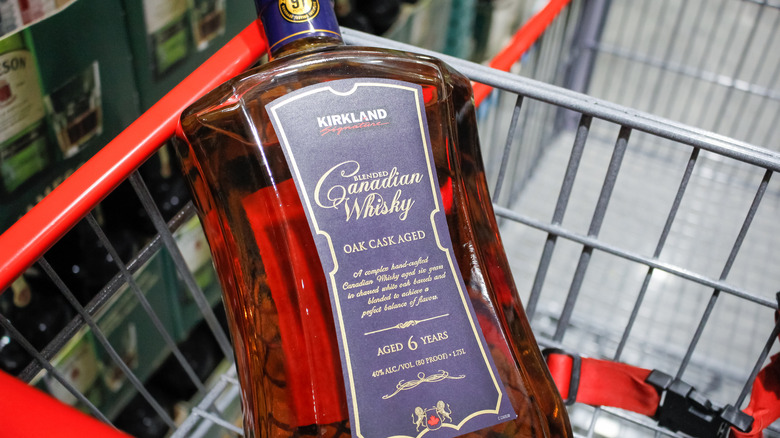Kirkland Signature Canadian Whisky in a cart at Costco