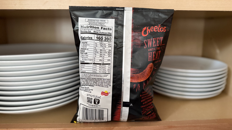 The back of the Cheetos Sweet Phantom Heat bag showing nutrition info