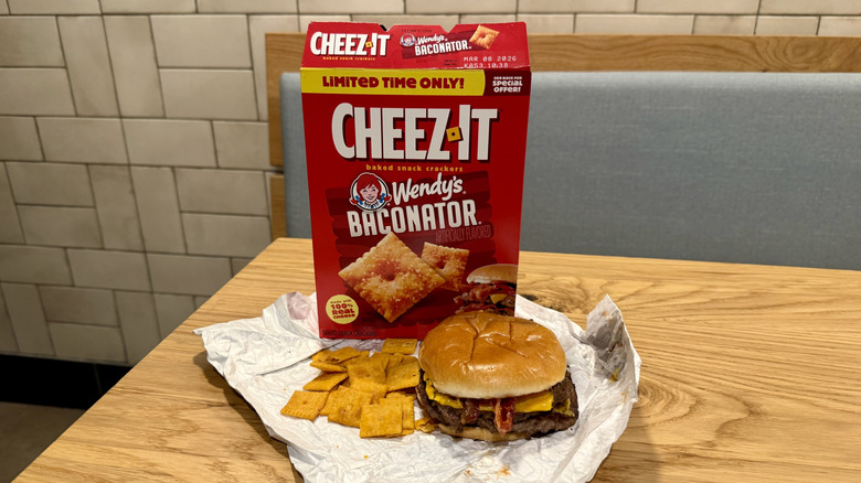 Cheez-It Baconator crackers and Baconator burger