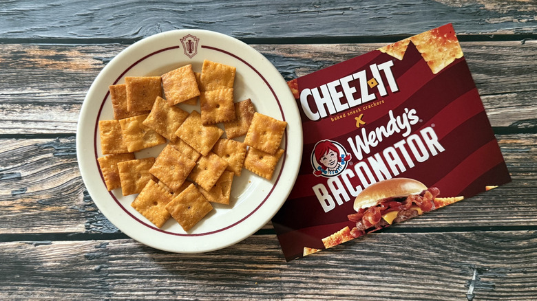Plate of Baconator Cheez-Its and card