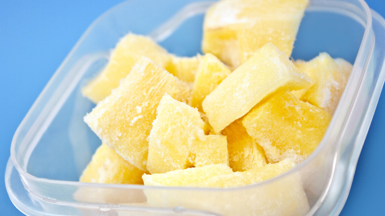 Deep frozen ginger in clear container
