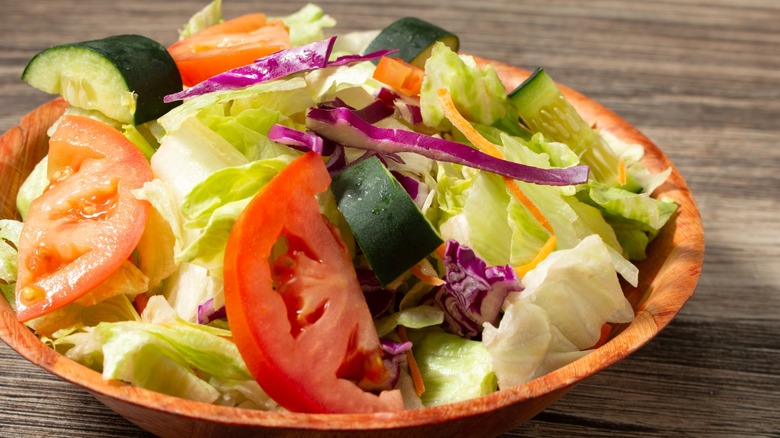 House salad in brown bowl