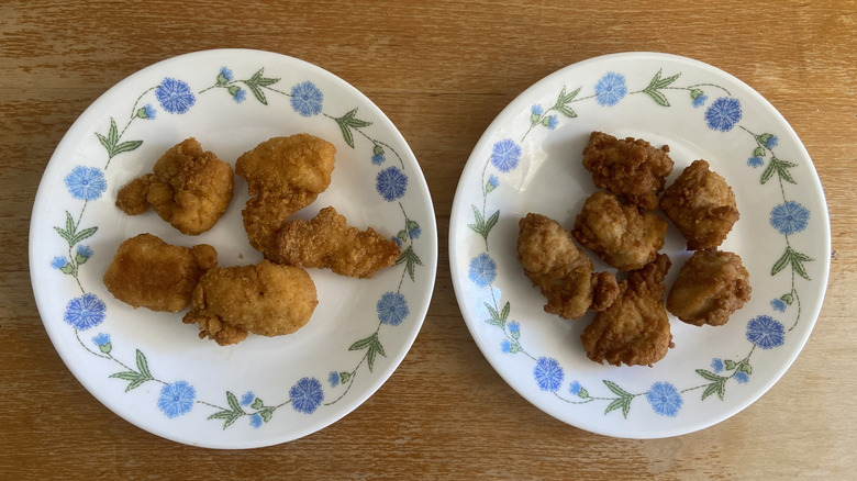 top-down view of a handful of each kind of nugget, each on a small plate