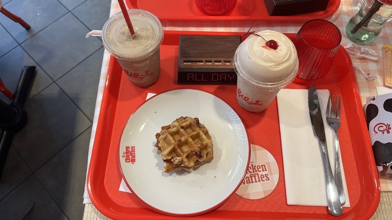 A meal from Chick-fil-A is ready to be eaten