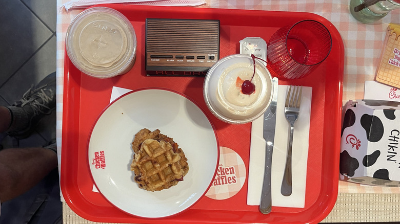 A Chick-fil-A meal is laid out on a table