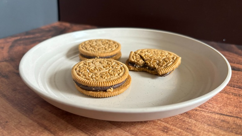 Oreo Chocolate Covered Pretzel Flavored Cookies on plate