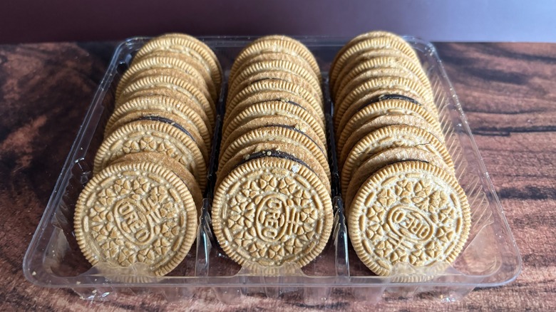Oreo Chocolate Covered Pretzel cookies in plastic tray