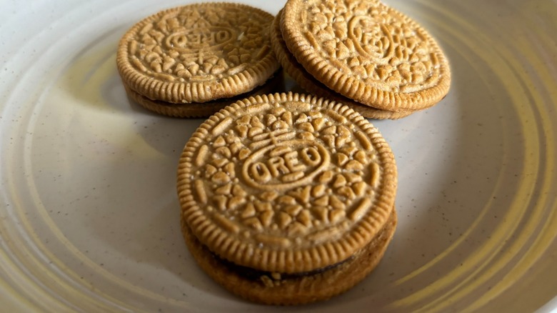 Oreo Chocolate Covered Pretzel flavored cookies on plate