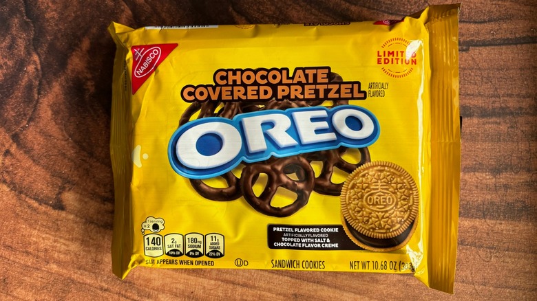 Oreo Chocolate Covered Pretzel flavored cookies package
