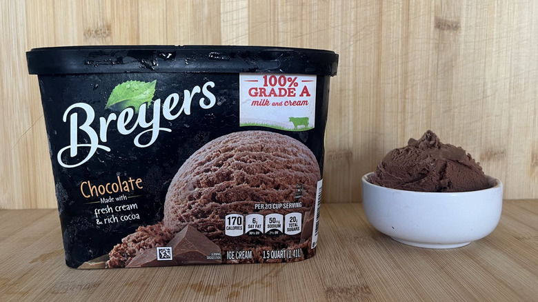 Carton of Breyer's chocolate ice cream