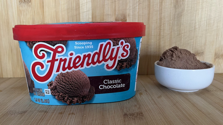 Tub of Friendly's chocolate ice cream
