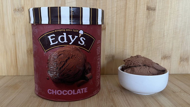 Carton of Edy's chocolate ice cream