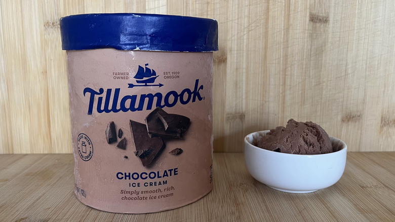 Carton of Tillamook chocolate ice cream