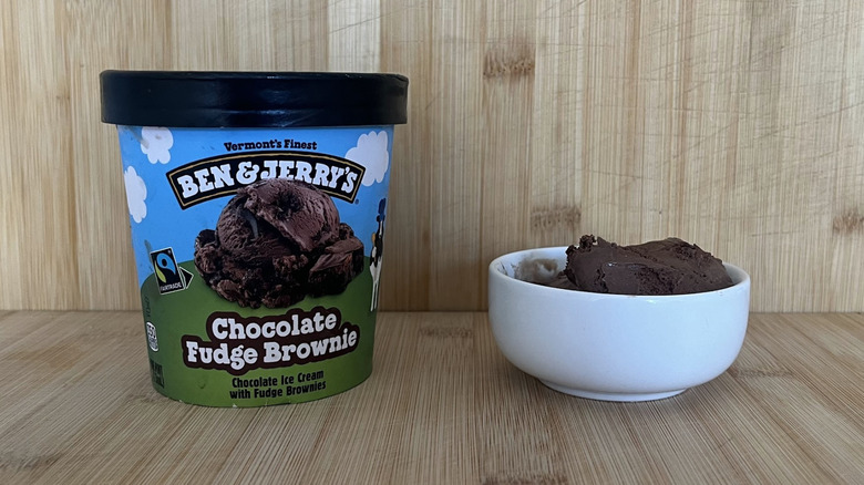 Container of Ben & Jerry's Chocolate Fudge Brownie ice cream