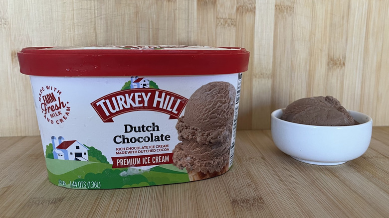 Tub of Turkey Hill ice cream alongside a scoop