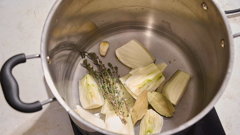 steaming ingredients in a stockpot