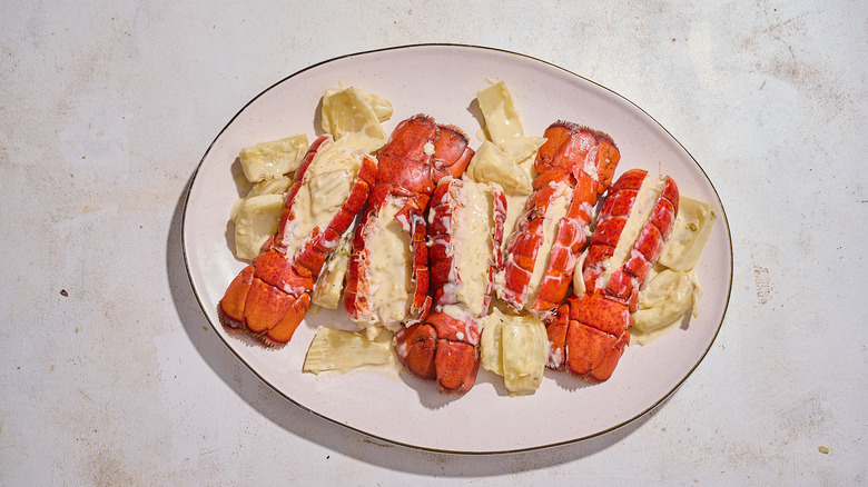 lobster tails coated in cream sauce