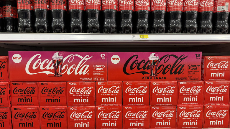 Coke products on a shelf