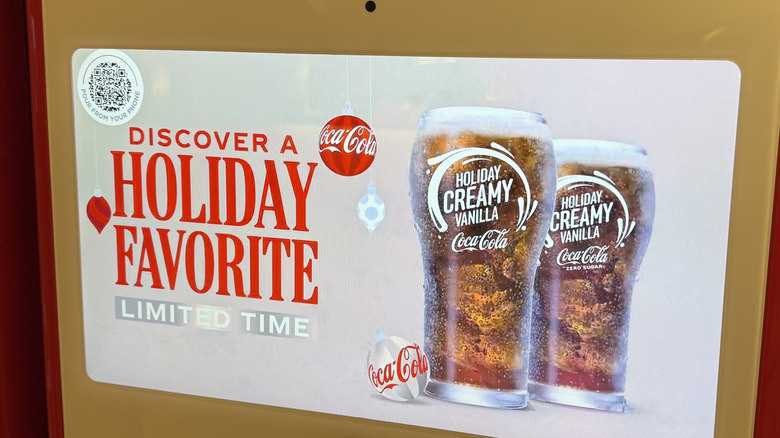 Coca-Cola Freestyle machine displaying images of Holiday Creamy Vanilla