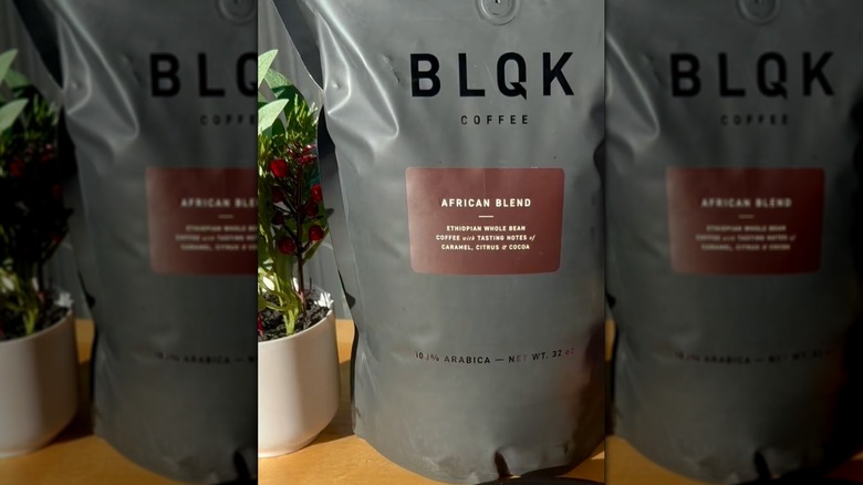 A bag of BLQK African Blend Coffee co-founded by NFL player Justin Watson