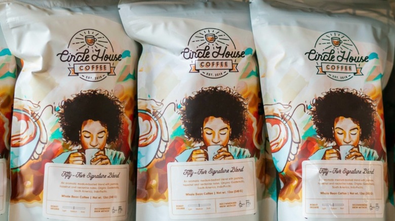 Three bags of Fifty-Five Signature Blend Coffee founded by NFL player Stephen Tulloch