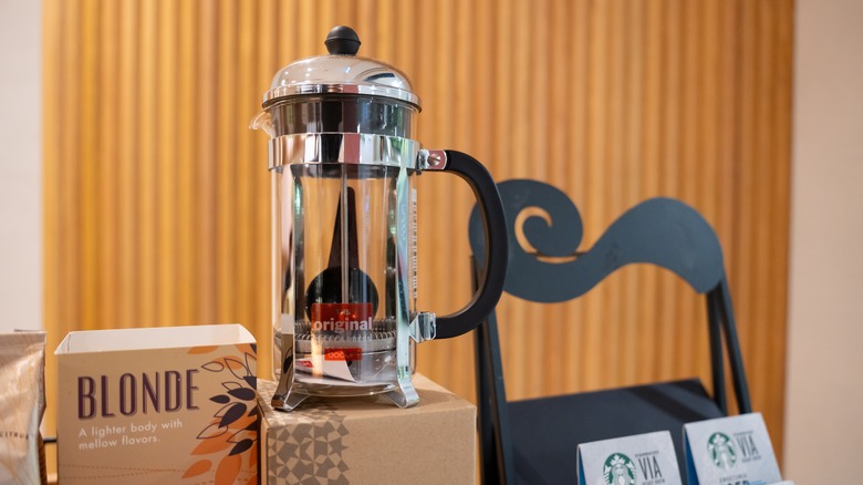 French press in Starbucks store